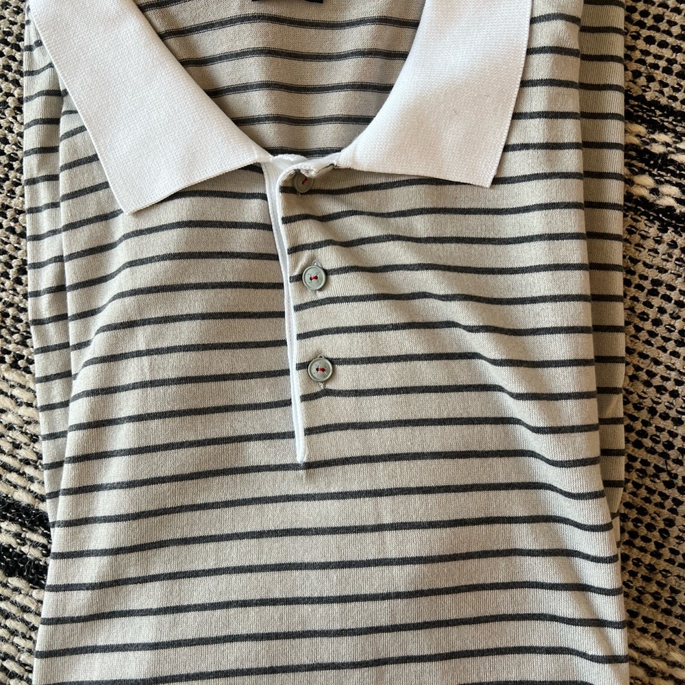 NEW! Kiton Napoli Men’s Striped Polo Shirt in Gray.